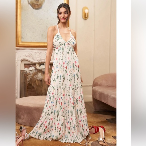 CeCe Womens Pleated Chiffon Maxi Dress Floral Size Large NWT - Picture 1 of 11